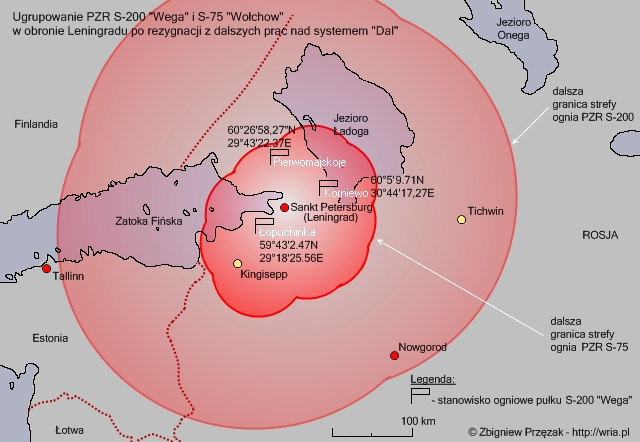 Ugrupowanie PZR S-200 “Wega” i S–75 “Wołchow”
w obronie Leningradu