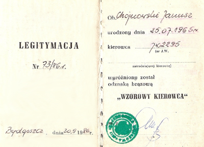 Legitymacja "Wzorowy kierowca".